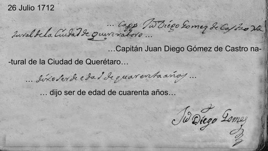 Juan Diego Gomez de Castro in 1712 Marriage Dispensation of Joseph de la Garza and Isabel Salinas
